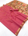 Skinny Pink Linen Silk Paithani Saree With Amiable Blouse Piece