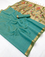 Incomparable Sea Green Linen Silk Paithani Saree With Ebullience Blouse Piece