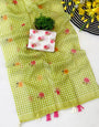 Prominent Green Printed Linen Silk Saree With Ethereal Blouse Piece
