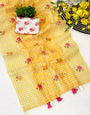 Twirling Yellow Printed Linen Silk Saree With Sensational Blouse Piece