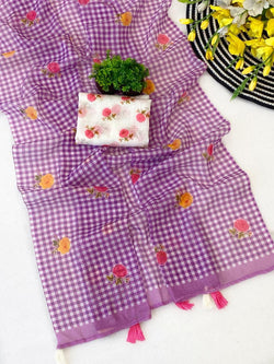 Seraglio Purple Printed Linen Silk Saree With Incomparable Blouse Piece