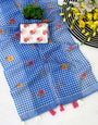 Captivating Blue Printed Linen Silk Saree With Imaginative Blouse Piece