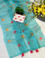 Embrocation Sky Printed Linen Silk Saree With Delightful Blouse Piece