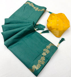 Panoply Rama Viscose Cotton Silk Saree With Enthralling Blouse Piece