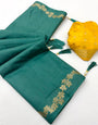 Panoply Rama Viscose Cotton Silk Saree With Enthralling Blouse Piece