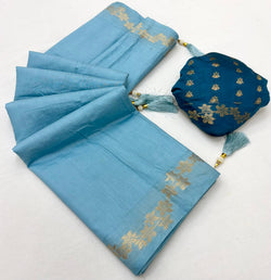 Enigmatic Sky Viscose Cotton Silk Saree With Engrossing Blouse Piece