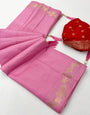 Symmetrical Pink Viscose Cotton Silk Saree With Posh Blouse Piece