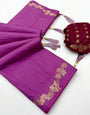 Nebula Purple Viscose Cotton Silk Saree With Sempiternal Blouse Piece