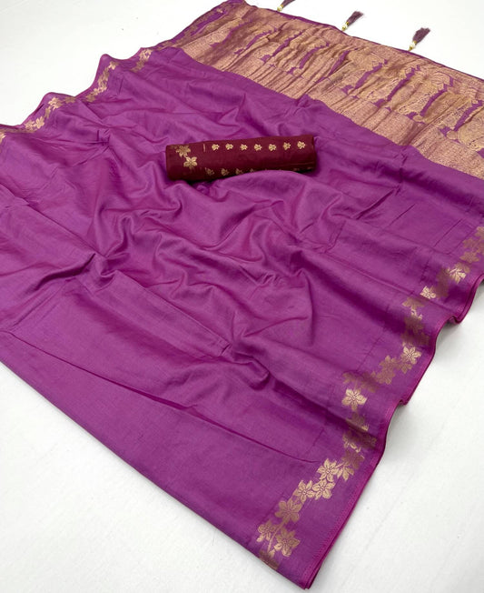 Nebula Purple Viscose Cotton Silk Saree With Sempiternal Blouse Piece