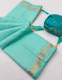 Magnificat Turquoise Viscose Cotton Silk Saree With Ethnic Blouse Piece
