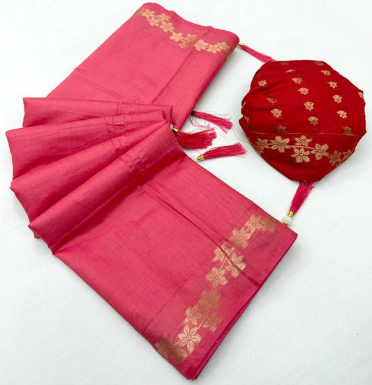 Panache Dark Pink Viscose Cotton Silk Saree With Flattering Blouse Piece