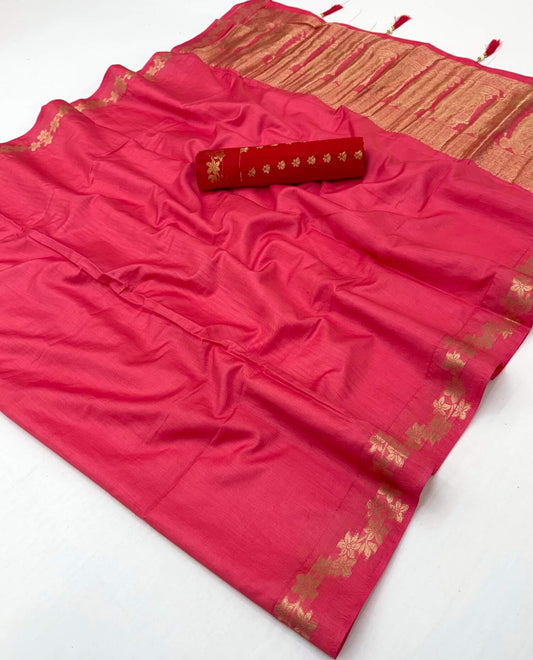 Panache Dark Pink Viscose Cotton Silk Saree With Flattering Blouse Piece