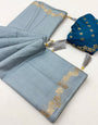 Arresting Grey Viscose Cotton Silk Saree With Scrumptious Blouse Piece