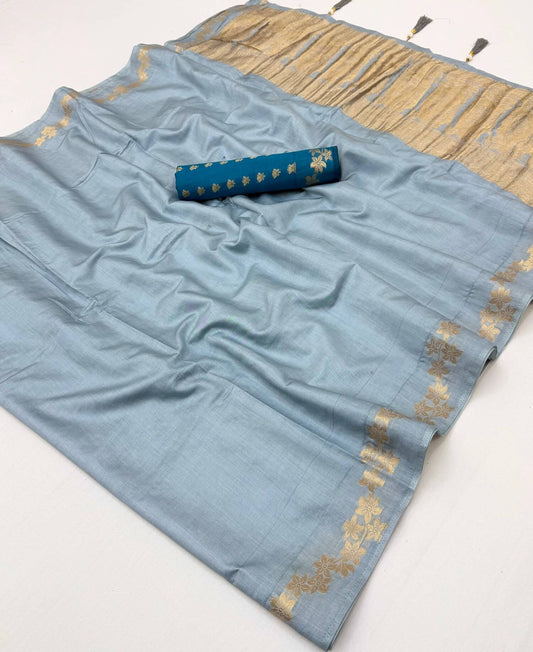 Arresting Grey Viscose Cotton Silk Saree With Scrumptious Blouse Piece