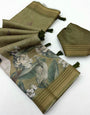 Dazzling Green Printed Cotton Silk Saree With Alluring Blouse Piece