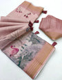 Snazzy Pink Printed Cotton Silk Saree With Verdant Blouse Piece