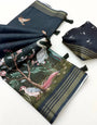Lassitude Black Printed Cotton Silk Saree With Susurrous Blouse Piece