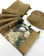 Breathtaking Brown Printed Cotton Silk Saree With Extraordinary Blouse Piece