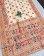 Surreptitious Beige Pashmina Silk Saree With Ineffable Blouse Piece