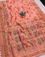 Delectable Peach Pashmina Silk Saree With Enchanting Blouse Piece