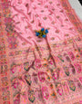 Outstanding Pink Pashmina Silk Saree With Designer Blouse Piece