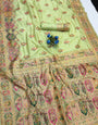 Desirable Pista Pashmina Silk Saree With Assemblage Blouse Piece