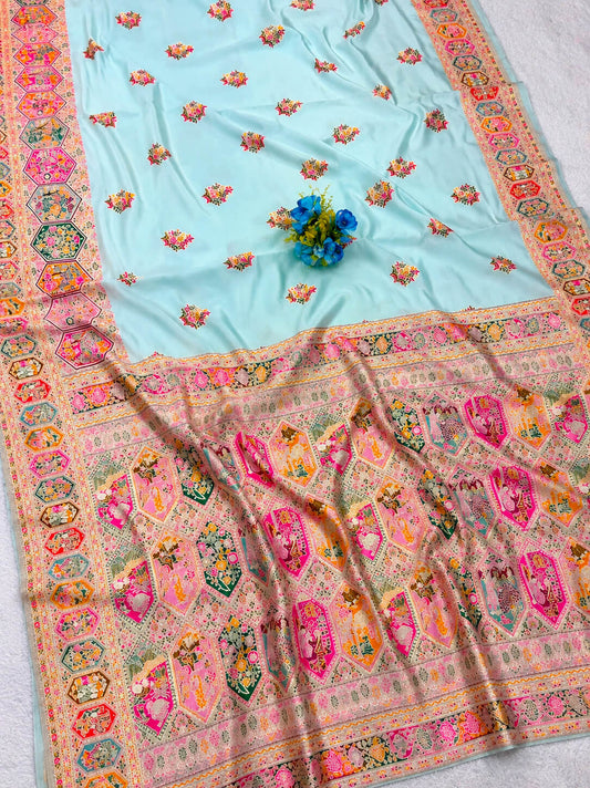 Ideal Sky Pashmina Silk Saree With Propinquity Blouse Piece