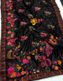 Bucolic Black Pashmina Silk Saree With Piquant Blouse Piece