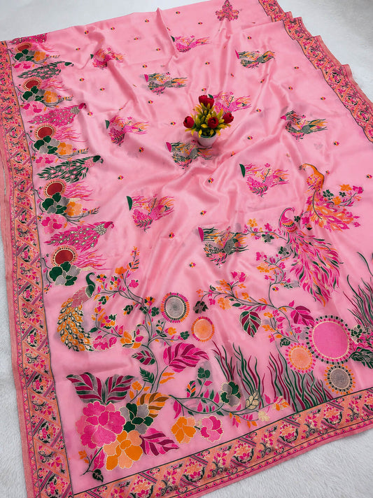 Tremendous Pink Pashmina Silk Saree With Energetic Blouse Piece