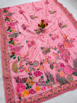 Tremendous Pink Pashmina Silk Saree With Energetic Blouse Piece