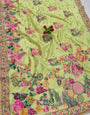 Glamorous Pista Pashmina Silk Saree With Verdant Blouse Piece