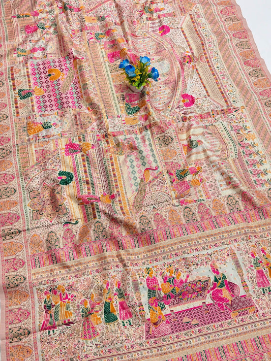 Nebula Beige Pashmina Silk Saree With Ratatouille Blouse Piece