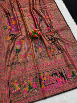 Beautiful Black Pashmina Silk Saree With Devastating Blouse Piece