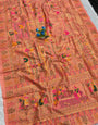 Trendy Peach Pashmina Silk Saree With Captivating Blouse Piece