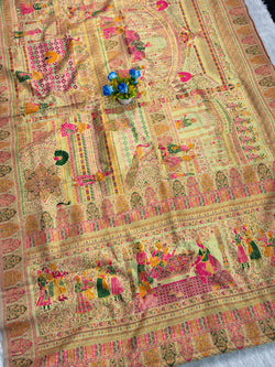 Invaluable Pista Pashmina Silk Saree With Enigmatic Blouse Piece