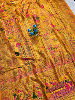 Palimpsest Yellow Pashmina Silk Saree With Gleaming Blouse Piece