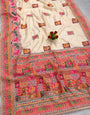 Desultory Beige Pashmina Silk Saree With Elision Blouse Piece