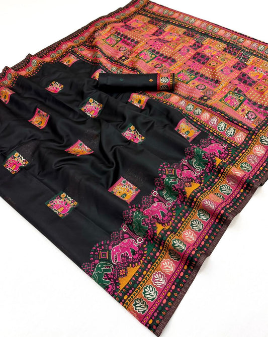 Amiable Black Pashmina Silk Saree With Angelic Blouse Piece