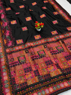 Amiable Black Pashmina Silk Saree With Angelic Blouse Piece