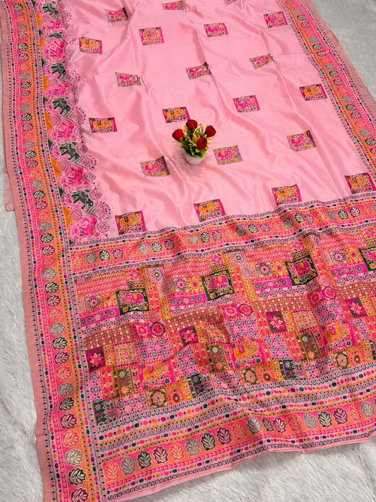 Stunning Pink Pashmina Silk Saree With Phenomenal Blouse Piece