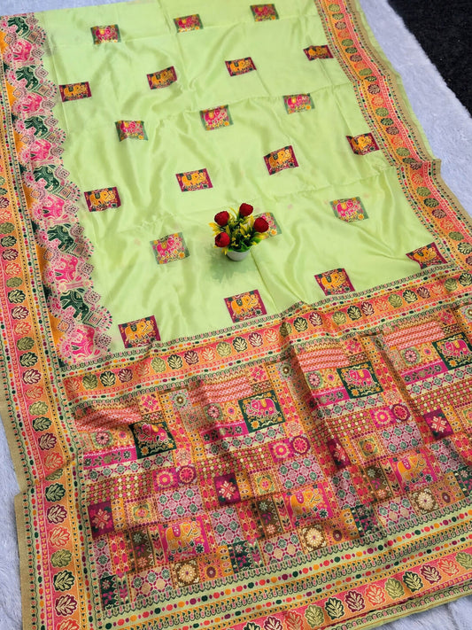 Sophisticated Pista Pashmina Silk Saree With Engrossing Blouse Piece