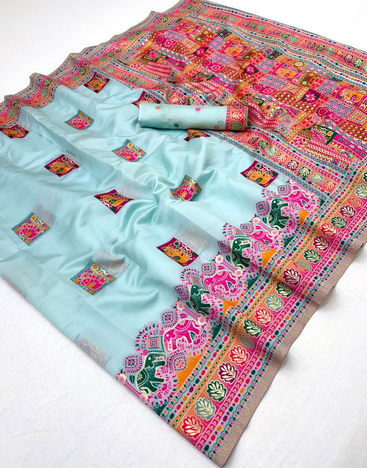 Aplomb Sky Pashmina Silk Saree With Sensational Blouse Piece