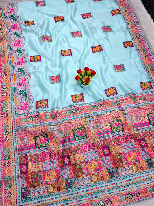 Aplomb Sky Pashmina Silk Saree With Sensational Blouse Piece