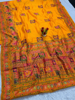 Vestigial Yellow Pashmina Silk Saree With Gorgeous Blouse Piece