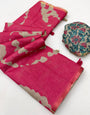Allure Dark Pink Printed Cotton Silk Saree With Assemblage Blouse Piece