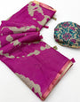 Magnetic Purple Printed Cotton Silk Saree With Delectable Blouse Piece