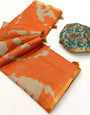 Luxuriant Orange Printed Cotton Silk Saree With Surpassing Blouse Piece