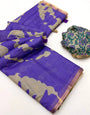 Stunning Royal Purple Printed Cotton Silk Saree With Surreptitious Blouse Piece