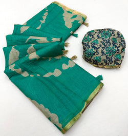 Gossamer Rama Printed Cotton Silk Saree With Desuetude Blouse Piece