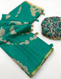 Gossamer Rama Printed Cotton Silk Saree With Desuetude Blouse Piece